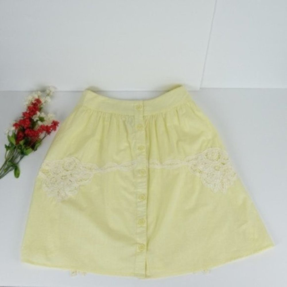 Free People Yellow Cotton Crochet A Line Skirt